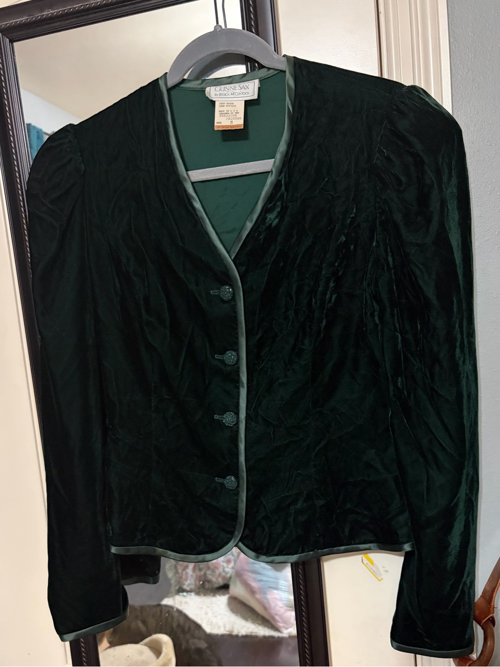 Vintage 1980s GUNNE SAX By Jessica McClintock EmeraldGreen Velvet Jacket/Blazer